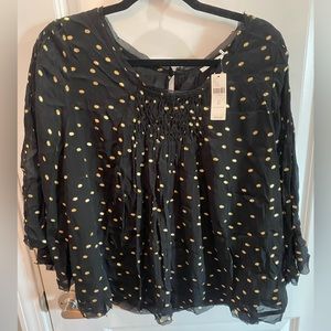 ANTHROPOLOGIE FLOREAT Everafter Black Gold Blouse XL NWT